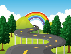Park scene with road and rainbow in background - Download ...