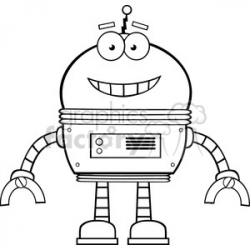Royalty Free RF Clipart Illustration Black And White Smiling Robot Cartoon  Character clipart. Royalty-free clipart # 395924