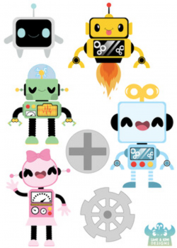 Cute Robot Clipart, Instant Download Vector Art, Commercial Use Clip Art