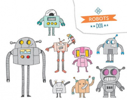 Robot Clipart - Instant Download -hand drawn, illustrated ...