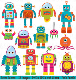 Robots Clip Art Clipart, Retro Robot Party Clipart Clip Art ...