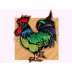 Brightly colored green and blue rooster clipart. Royalty-free clipart #  130620