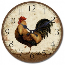 13.5 in. Circular Wooden Wall Clock rooster print ...
