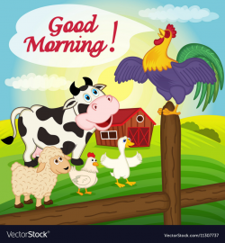 Rooster sings on fence in the morning