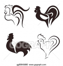 Vector Stock - Silhouette outline of a rooster. Clipart ...