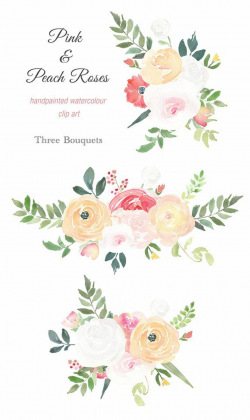 Watercolour Bouquet Clipart - Pink and Peach Roses, wedding bouquet ...