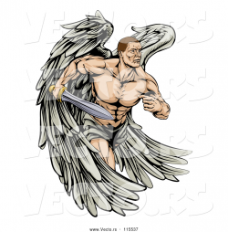 Vector of Muscular Cartoon Warrior Angel Running with a Sword by ...