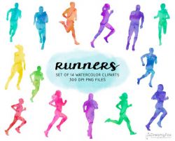 Running watercolor clipart, watercolor running clipart, commercial ...