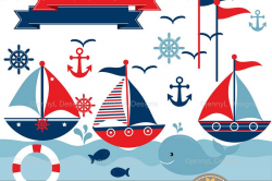 Nautical Sailing Clipart, Sail boat, anchor clipart