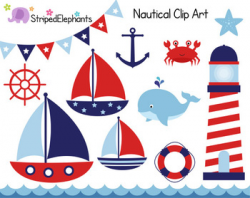 Nautical Clip Art - Sailing Clip Art - Red and Navy