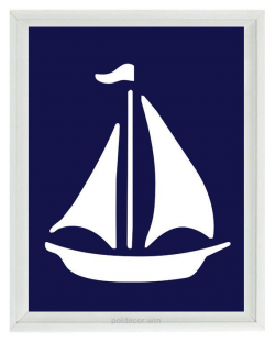 Sailboat Wall Art Print - Navy Blue White - Nautical Nursery ...