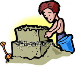 Boy Building A Sand Castle - Royalty Free Clipart Picture