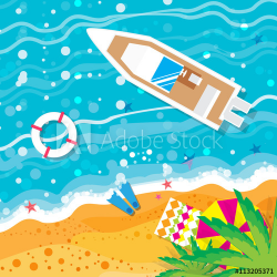 Top view motor yacht. Beach rest. Summer vacation. Time to ...