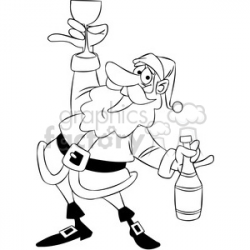 black and white santa drinking chamagne cartoon clipart. Royalty-free  clipart # 400461