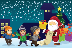 Santa Claus Carrying Present With Kids Around Him | Clipart | PBS ...