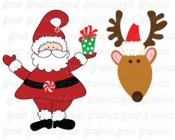 Santa Clipart Printable Santa Reindeer Clip Art Christmas Clip Art Reindeer  Clipart Holiday Clip Art - Instant Download