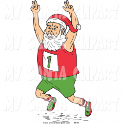 Cartoon Clip Art of Healthy Santa Running Marathon by patrimonio - #4908