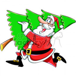 cartoon santa running with christmas tree vector art clipart. Royalty-free  clipart # 400459