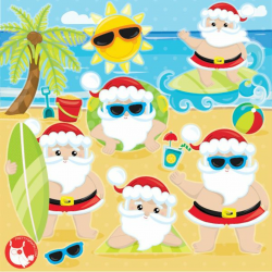 BUY20GET10 - Santa clipart commercial use, Summer Santa clipart ...