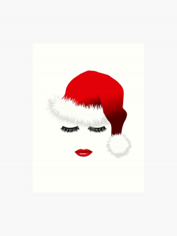 Santa Girl Eyelashes Lips Santa Hat Christmas | Art Print