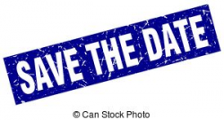 Save the date blue square grunge stamp on white.