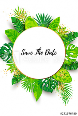Save the Date. Green summer tropical background with exotic ...