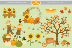 Autumn Scarecrows Clipart Set - Autumn Harvest 33 Graphics
