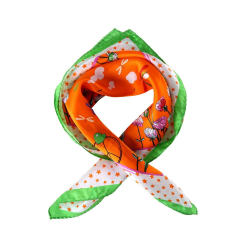 Small Square Silk Scarf Neckerchief Orange Theme Floral Print XFJ062