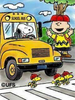 Snoopy Driving a School Bus With Charlie Brown as the Crossing Guard ...