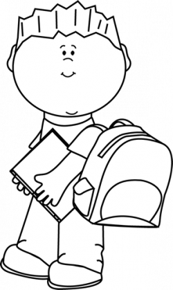 Black and White Boy Carrying Book to School Clip Art - Black ...