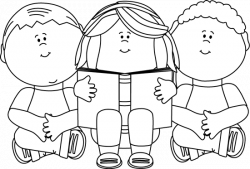 clip art black and white | Black and White Kids Reading Clip ...