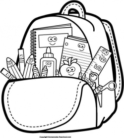 Back to School Clipart Black and White Backpack | School ...