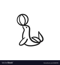 Trained fur seal playing with ball sketch icon vector image