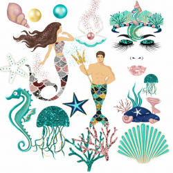 Mermaid clipart, glitter mermaids, african american, mermaid ...