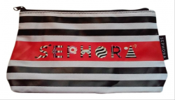 Sephora Black Red White & Pink Logo Makeup with Zipper Cosmetic Bag