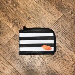 Sephora Black & White Stripe Kiss Zip Card Case
