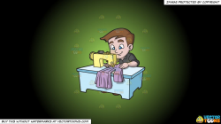 Clipart: A Boy Sewing A Dress Shirt on a Green And Black Gradient Background
