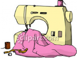 Sewing Machine With Pink Fabric - Royalty Free Clipart Picture