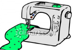 Sewing Machine With Green Fabric - Royalty Free Clipart Picture