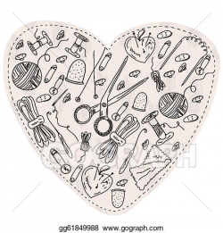 Stock Illustration - Heart with sewing and kniting items and ...
