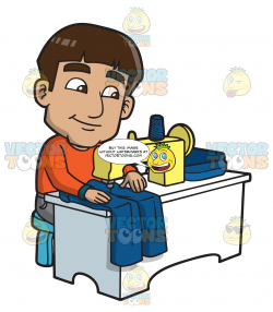 A Man Sewing A Pair Of Blue Jeans