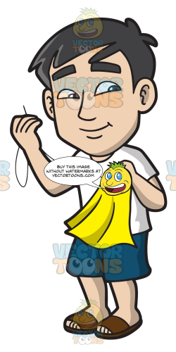 An Asian Guy Sewing A Patch Into A Piece Of Cloth