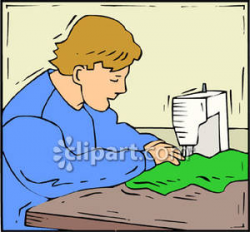 Man Working At A Sewing Machine - Royalty Free Clipart Picture