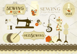 Sewing Clipart. Old Style.