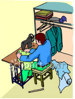 Tailor Using Sewing Machine - Royalty Free Clipart Picture