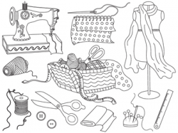 Sewing Clipart - Digital Vector Sewing Machine, Scissors, Dummy, Fabric  Clip Art