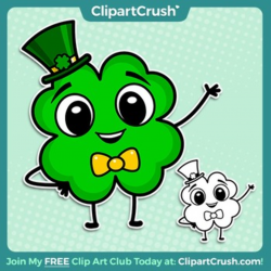 St. Patrick\'s Day Clipart - Cartoon Shamrock Four Leaf Clover Clipart  Character!