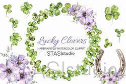 Four Leaf Watercolor Clover Clipart