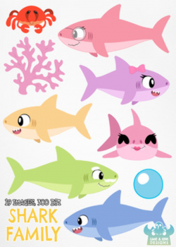 Shark Family Clipart, Instant Download Vector Art, Commercial Use Clip Art,  Cute