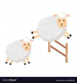 Cute sheep jumping fence character icon